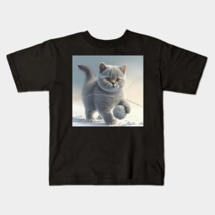 British Shorthair Cat playing with a ball of string Kids T-Shirt